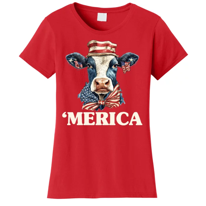 Merica Cow 4th Of July American Flag Women's T-Shirt