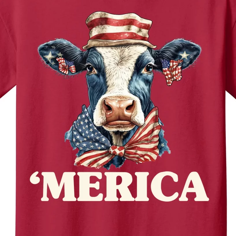 Merica Cow 4th Of July American Flag Kids T-Shirt