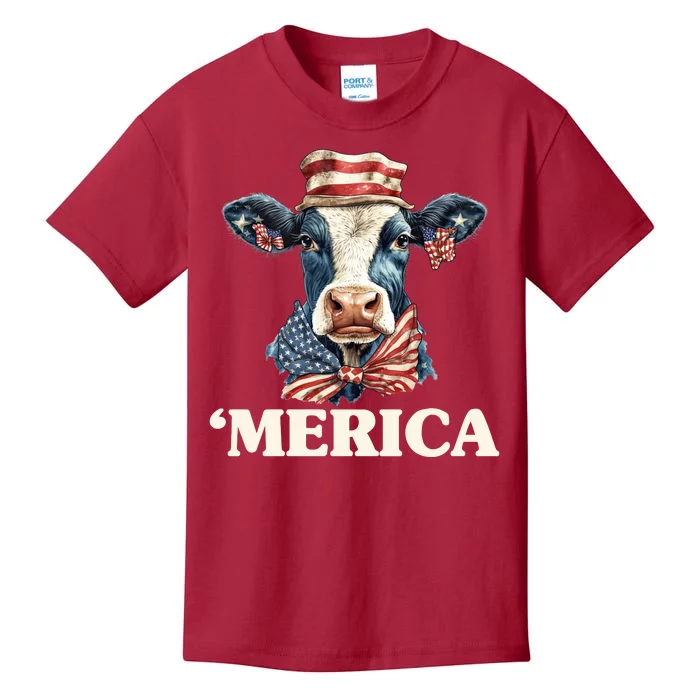 Merica Cow 4th Of July American Flag Kids T-Shirt