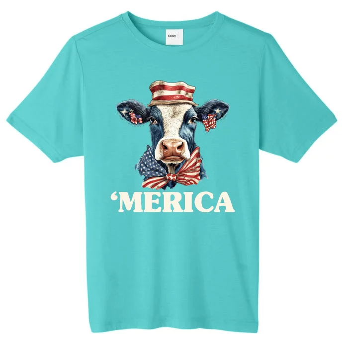 Merica Cow 4th Of July American Flag ChromaSoft Performance T-Shirt