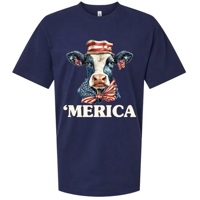 Merica Cow 4th Of July American Flag Sueded Cloud Jersey T-Shirt