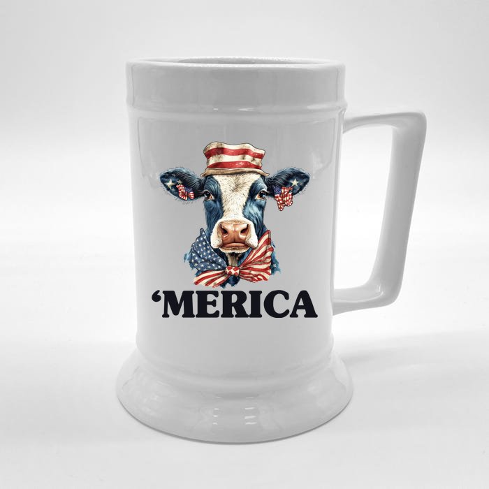 Merica Cow 4th Of July American Flag Front & Back Beer Stein