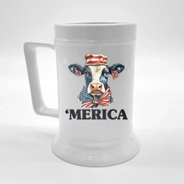 Merica Cow 4th Of July American Flag Front & Back Beer Stein