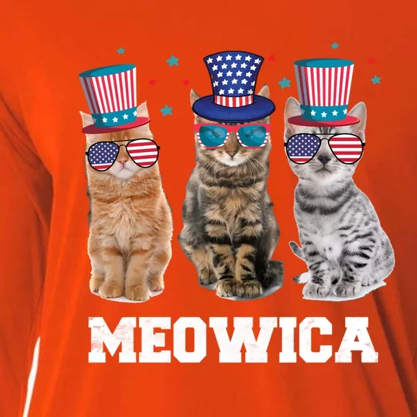 Meowica Cat 4th Of July Kitten Memorial Day Gift Cooling Performance Long Sleeve Crew