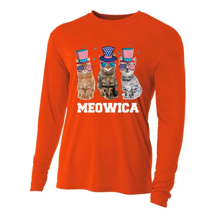 Meowica Cat 4th Of July Kitten Memorial Day Gift Cooling Performance Long Sleeve Crew