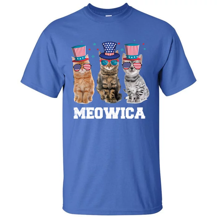 Meowica Cat 4th Of July Kitten Memorial Day Gift Tall T-Shirt