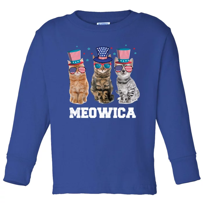 Meowica Cat 4th Of July Kitten Memorial Day Gift Toddler Long Sleeve Shirt