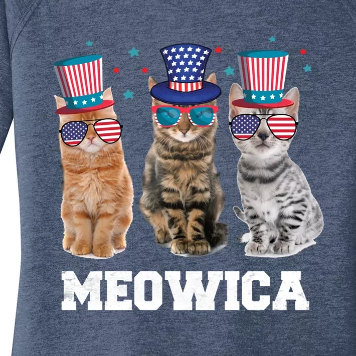 Meowica Cat 4th Of July Kitten Memorial Day Gift Women's Perfect Tri Tunic Long Sleeve Shirt