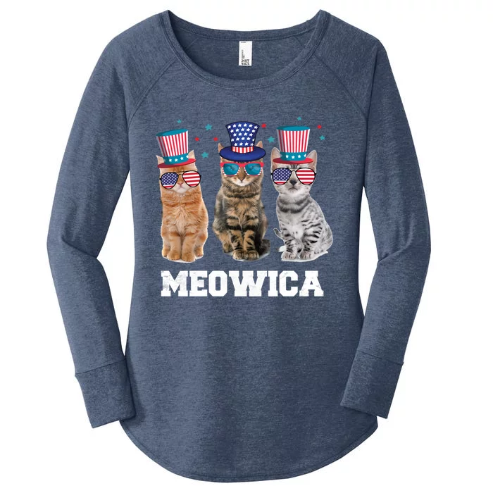 Meowica Cat 4th Of July Kitten Memorial Day Gift Women's Perfect Tri Tunic Long Sleeve Shirt