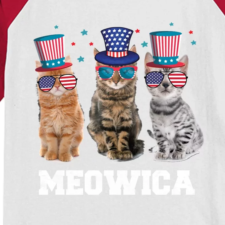 Meowica Cat 4th Of July Kitten Memorial Day Gift Kids Colorblock Raglan Jersey