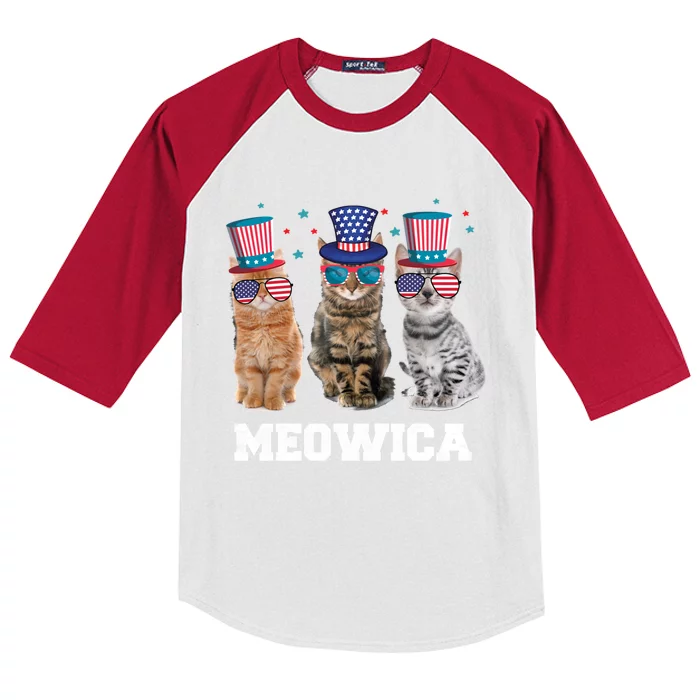 Meowica Cat 4th Of July Kitten Memorial Day Gift Kids Colorblock Raglan Jersey