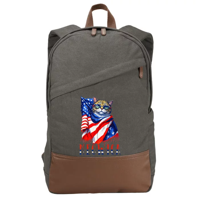 MEOWICA Cat 4th July Sunglasses Merica Cat American Flag Funny Cotton Canvas Backpack