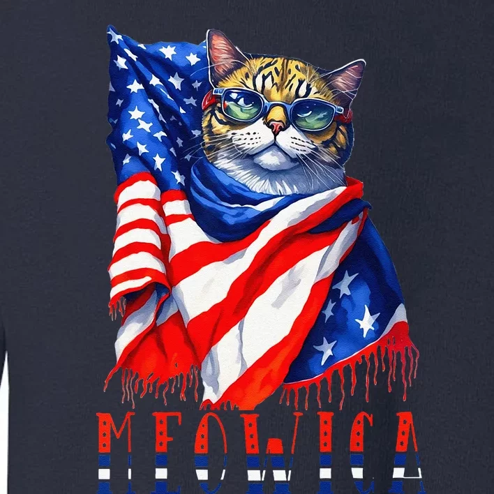 MEOWICA Cat 4th July Sunglasses Merica Cat American Flag Funny Toddler Sweatshirt