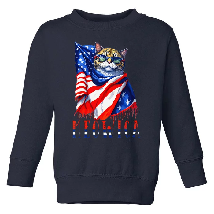 MEOWICA Cat 4th July Sunglasses Merica Cat American Flag Funny Toddler Sweatshirt