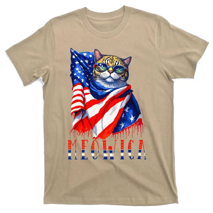 MEOWICA Cat 4th July Sunglasses Merica Cat American Flag Funny T-Shirt