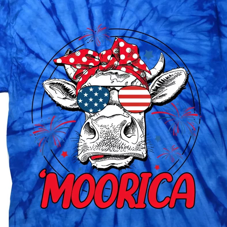 Moorica Cow 4th Of July American Flag Fireworks Patriotic Funny Gift Tie-Dye T-Shirt