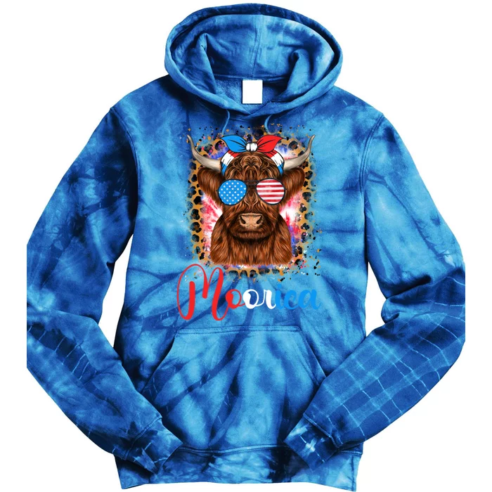 Moorica Cow 4th Of July Design Usa Patriotic Cow Gift Tie Dye Hoodie