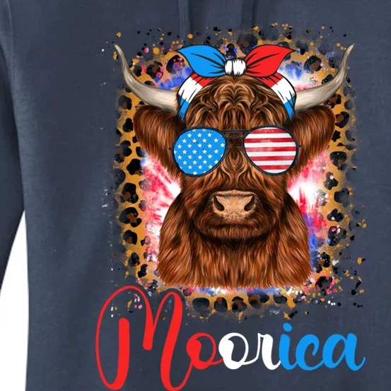 Moorica Cow 4th Of July Design Usa Patriotic Cow Gift Women's Pullover Hoodie