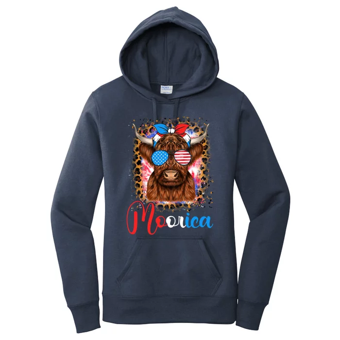 Moorica Cow 4th Of July Design Usa Patriotic Cow Gift Women's Pullover Hoodie