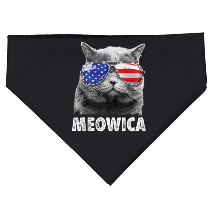 Meowica Cat 4th Of July Merica Usa American Flag USA-Made Doggie Bandana