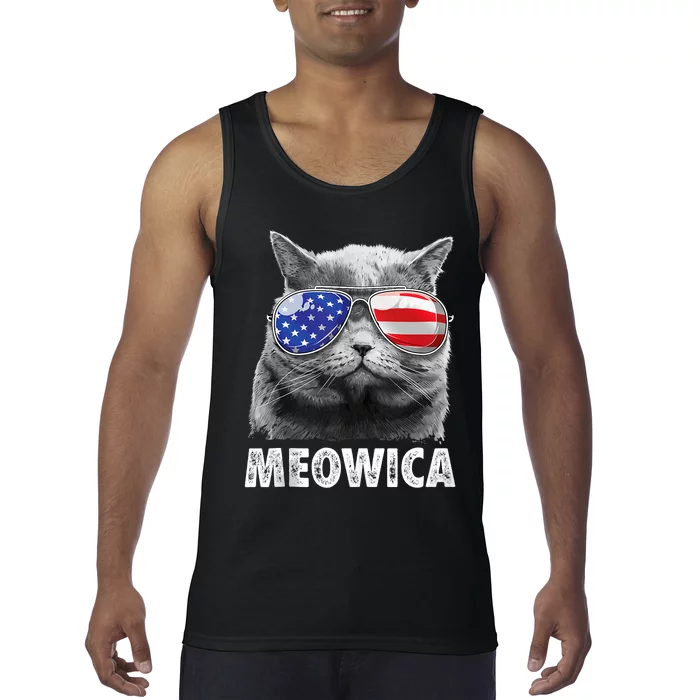 Meowica Cat 4th Of July Merica Usa American Flag Tank Top