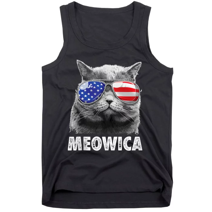 Meowica Cat 4th Of July Merica Usa American Flag Tank Top