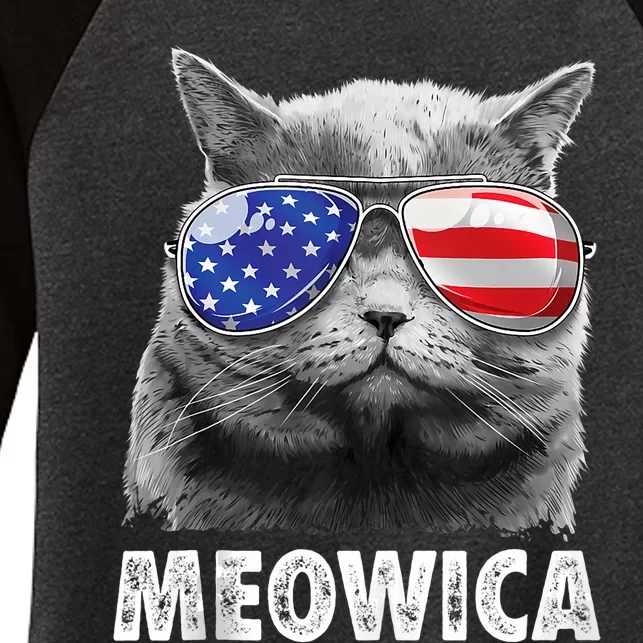 Meowica Cat 4th Of July Merica Usa American Flag Women's Tri-Blend 3/4-Sleeve Raglan Shirt