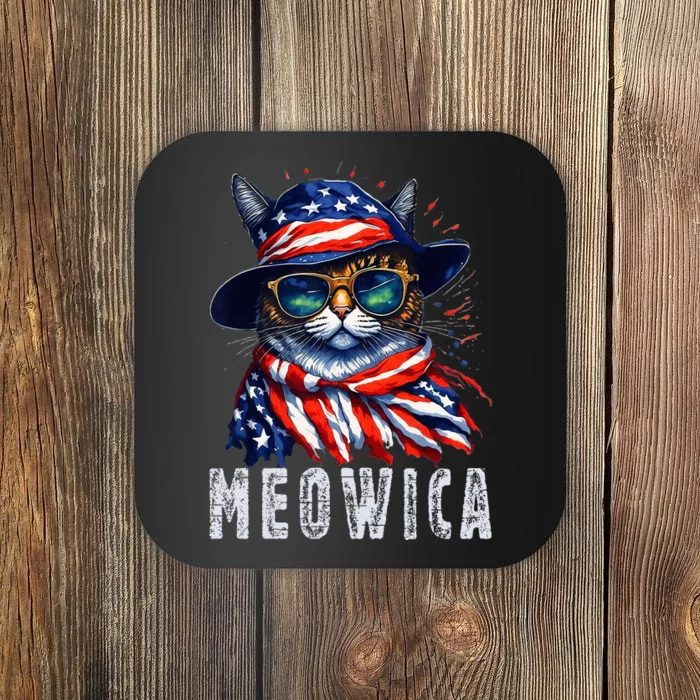 MEOWICA Cat 4th July Sunglasses Merica Cat American Flag Coaster