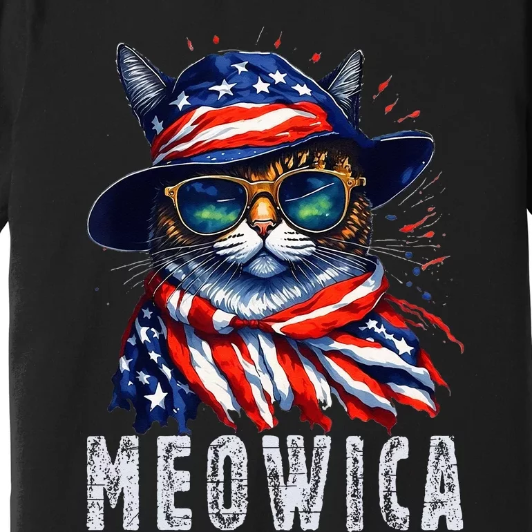 MEOWICA Cat 4th July Sunglasses Merica Cat American Flag Premium T-Shirt