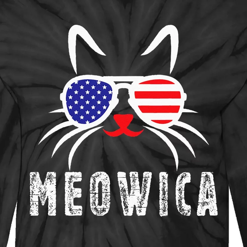 MEOWICA Cat 4th July Sunglasses Merica Cat American Flag Tie-Dye Long Sleeve Shirt