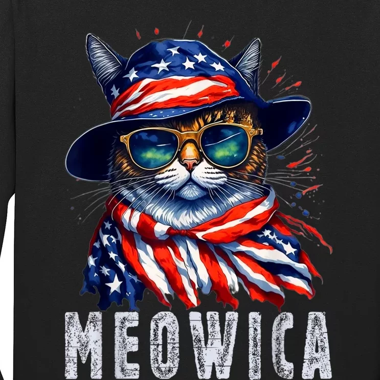 MEOWICA Cat 4th July Sunglasses Merica Cat American Flag Long Sleeve Shirt