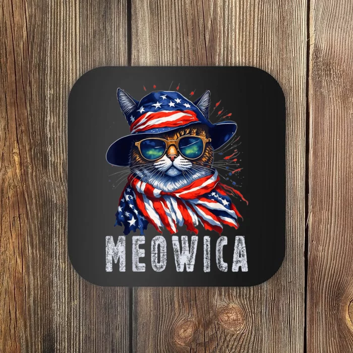 MEOWICA Cat 4th July Sunglasses Merica Cat American Flag Coaster