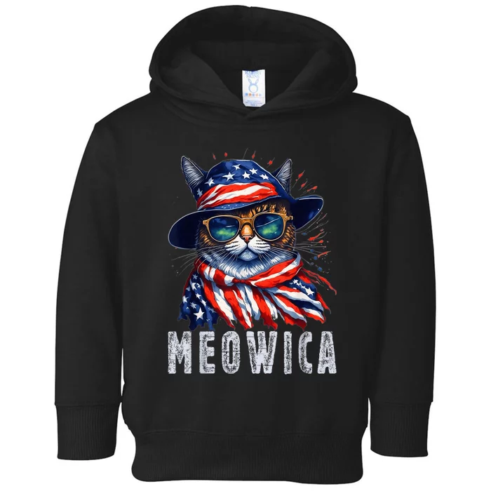 MEOWICA Cat 4th July Sunglasses Merica Cat American Flag Toddler Hoodie