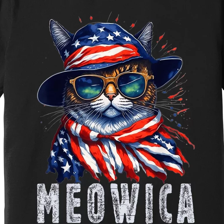 MEOWICA Cat 4th July Sunglasses Merica Cat American Flag Premium T-Shirt