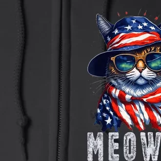 MEOWICA Cat 4th July Sunglasses Merica Cat American Flag Full Zip Hoodie