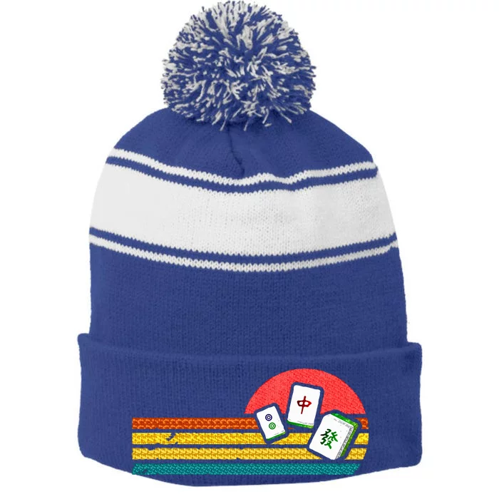 Mahjong Chinese 80s Stripe Pom Pom Beanie