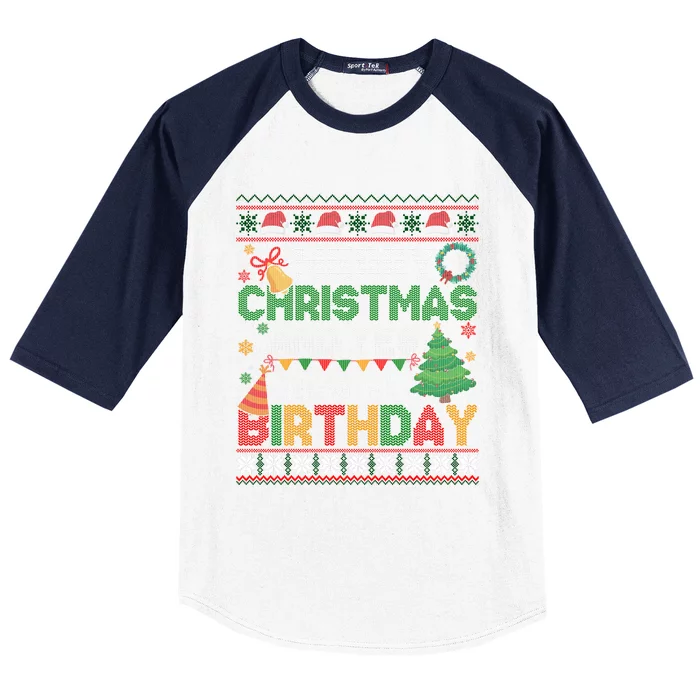 Merry Christmas And Yes ItS My Birthday Ugly Xmas Sweater Baseball Sleeve Shirt