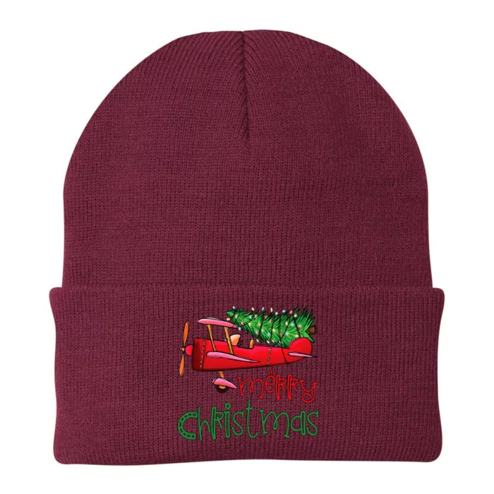 Merry Christmas Airplane Christmas Tree Pilot Knit Cap Winter Beanie