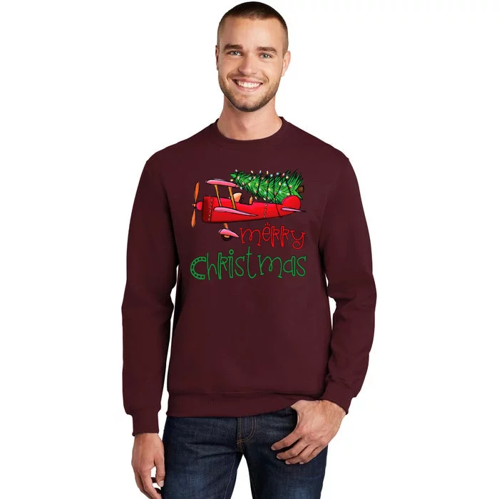 Merry Christmas Airplane Christmas Tree Pilot Tall Sweatshirt