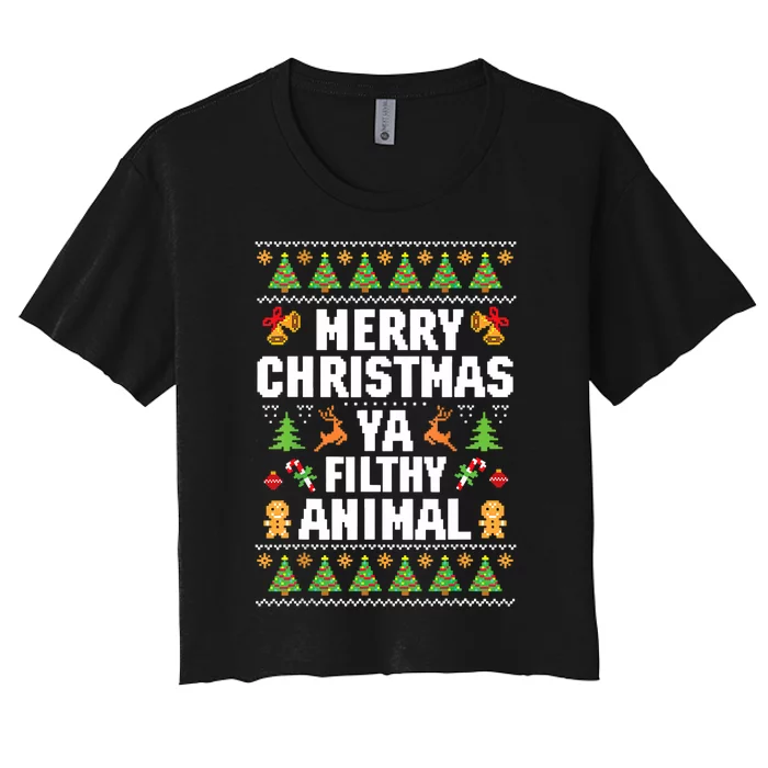 Merry Christmas Animal Filthy Ya Ugly Sweater Style Matching Hoodie Women's Crop Top Tee