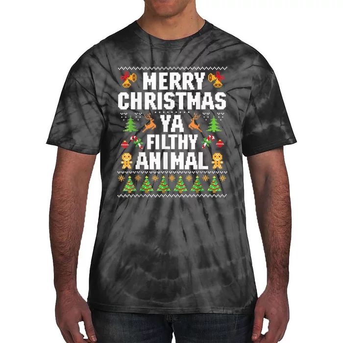 Merry Christmas Animal Filthy Ya Ugly Sweater Style Matching Tie-Dye T-Shirt