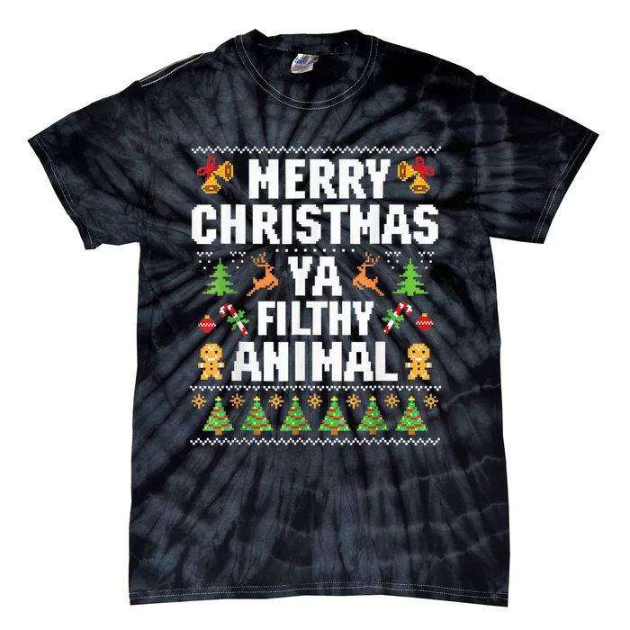 Merry Christmas Animal Filthy Ya Ugly Sweater Style Matching Tie-Dye T-Shirt