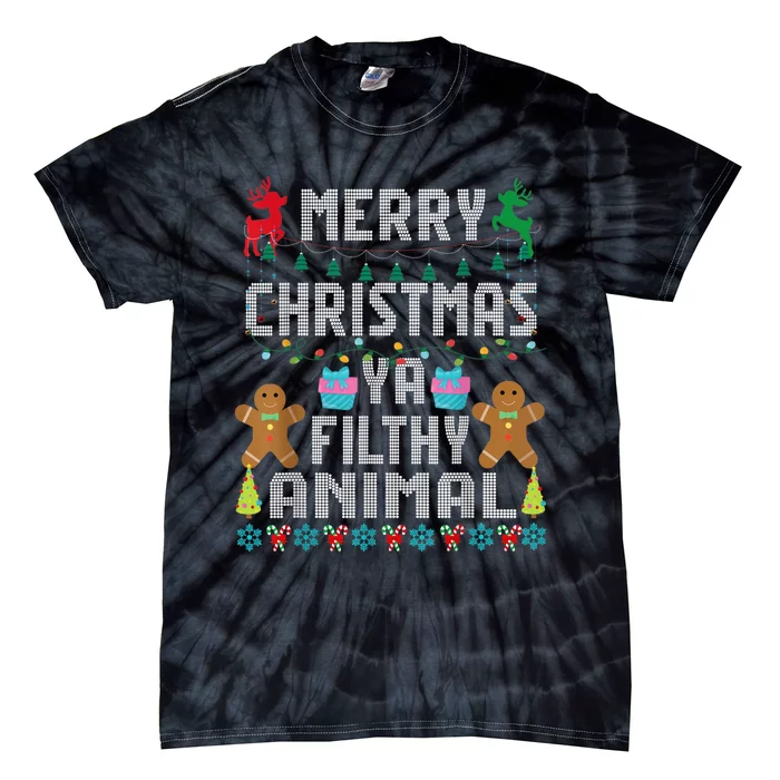 Merry Christmas Animal Filthy Ya Ugly Sweater PJs Matching Tie-Dye T-Shirt