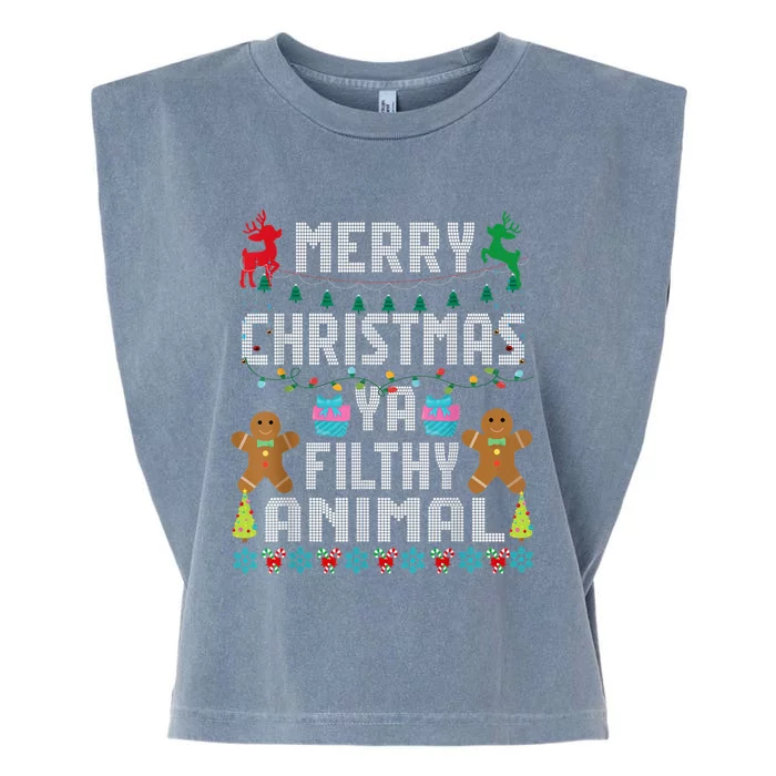 Merry Christmas Animal Filthy Ya Ugly Sweater PJs Matching Garment-Dyed Women's Muscle Tee