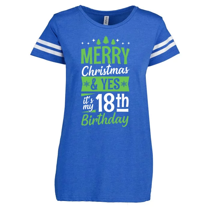 Merry Christmas And Yes ItS My 18th Birthday Party Supply Gift Enza Ladies Jersey Football T-Shirt