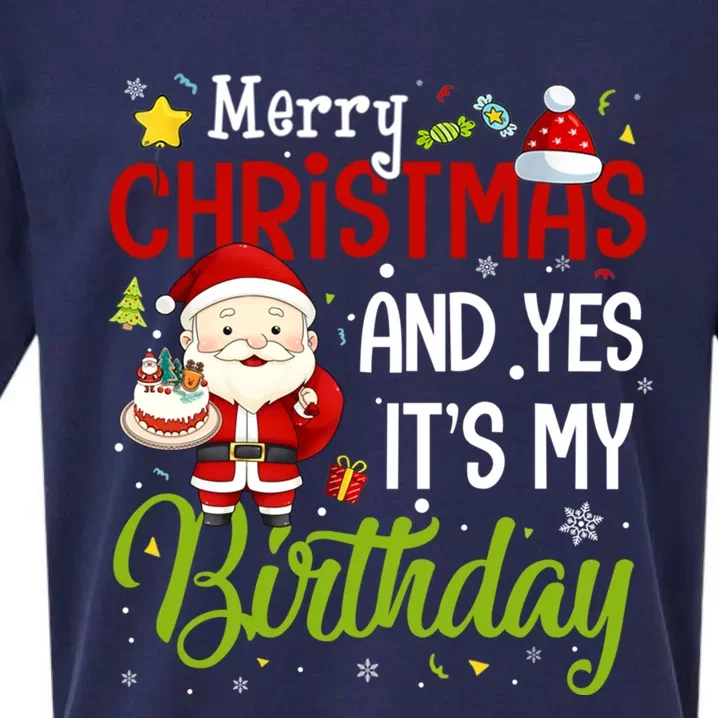 Merry Christmas And Yes ItS My Birthday Chirstmas Birthday Gift Sueded Cloud Jersey T-Shirt