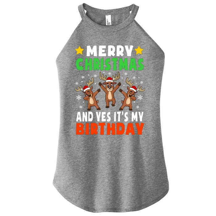 Merry Christmas And Yes ItS My Birthday Christmas Pajamas Gift Women’s Perfect Tri Rocker Tank