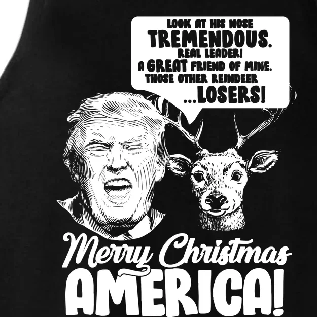 Merry Christmas America Trump Reindeer Ladies Tri-Blend Wicking Tank