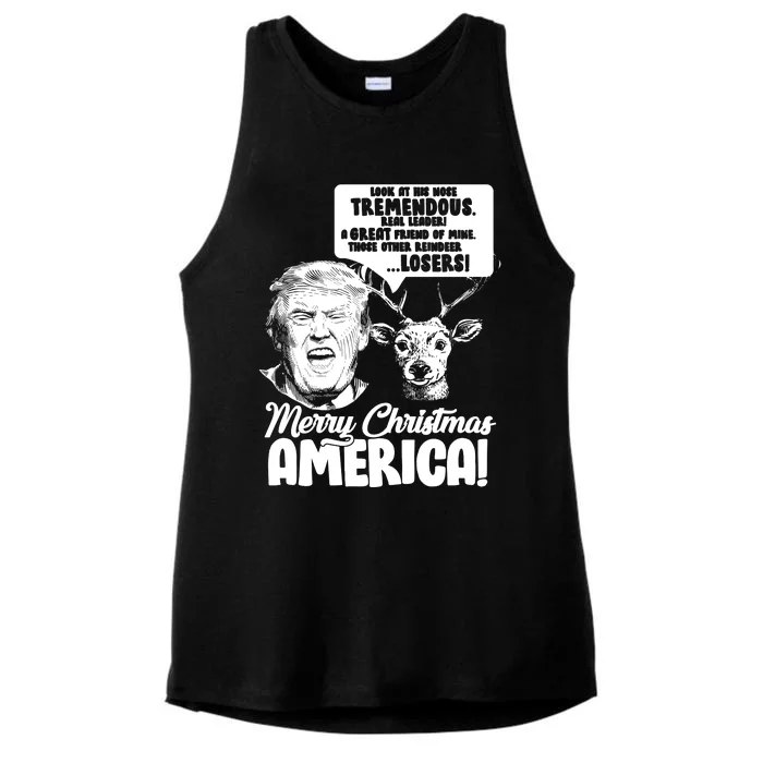 Merry Christmas America Trump Reindeer Ladies Tri-Blend Wicking Tank