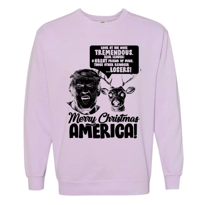 Merry Christmas America Trump Reindeer Garment-Dyed Sweatshirt